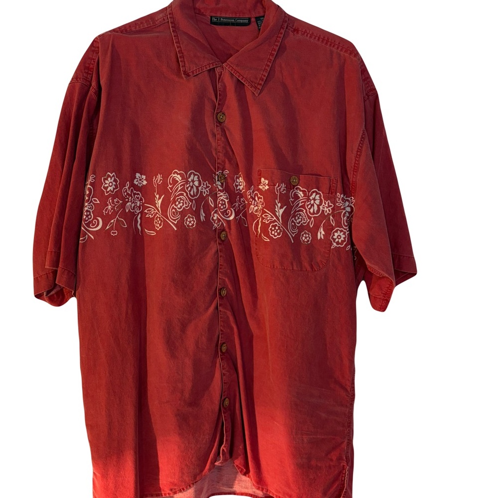 The J. Peterman Company vtg -Inspired Red Short-Sleeve Shirt WH Floral Band XXL